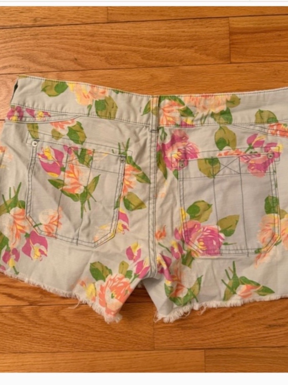 Anthropologie Floral Pastel Denim Shorts - Pink, Yellow, Green - Picture 2 of 5